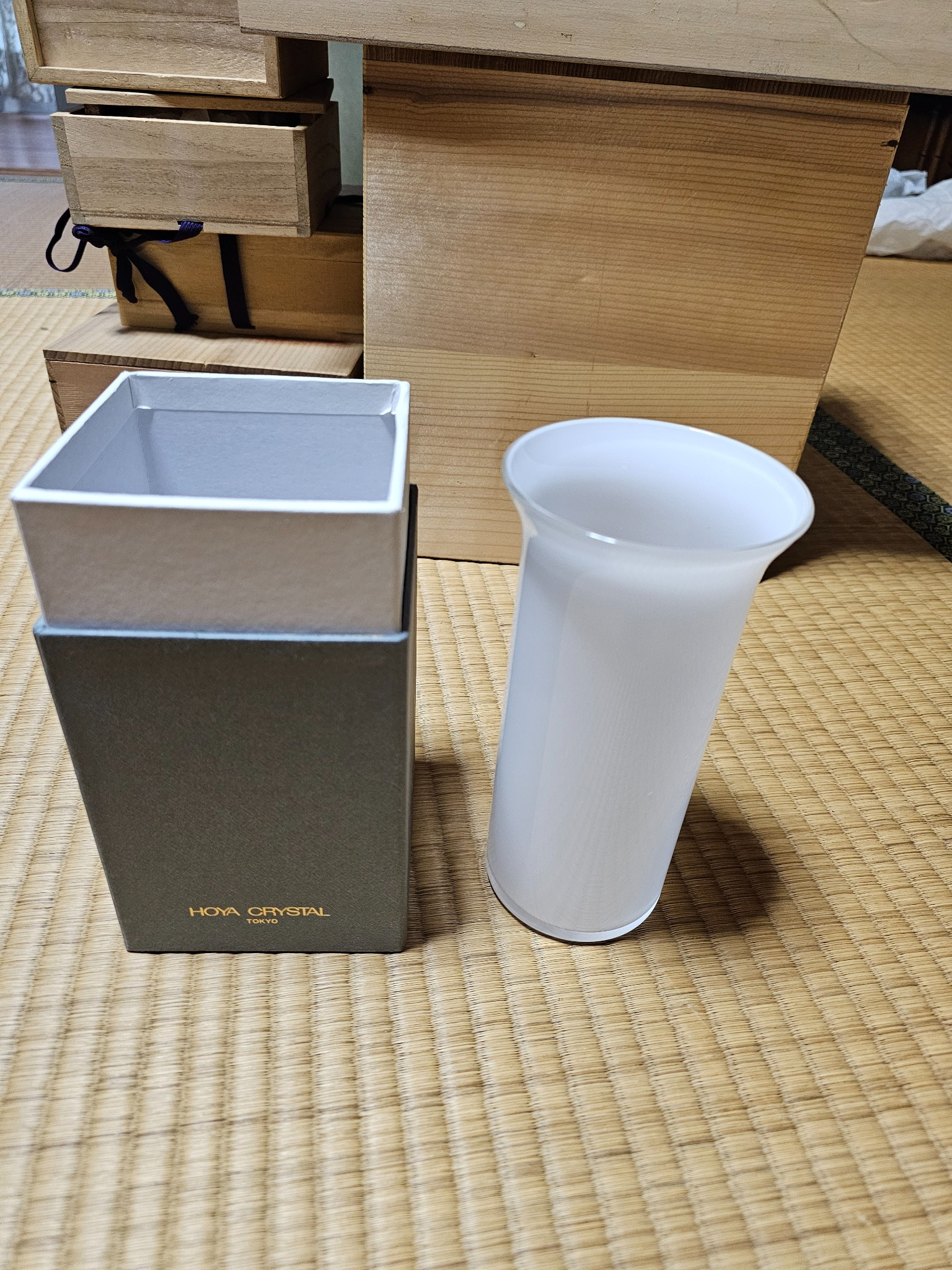 Hoya crystal frosted vase with box.