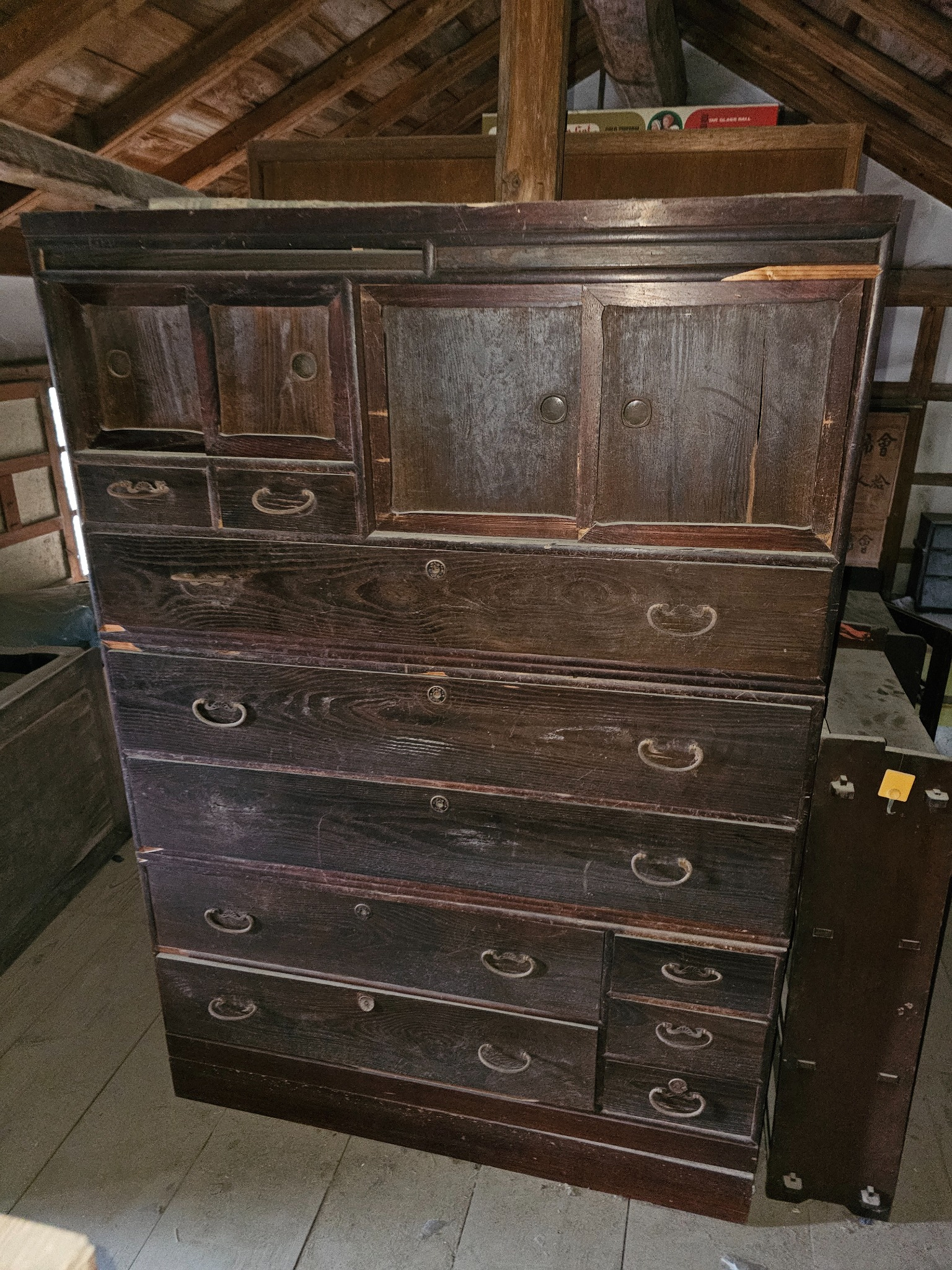 Large dark tansu in the kura.