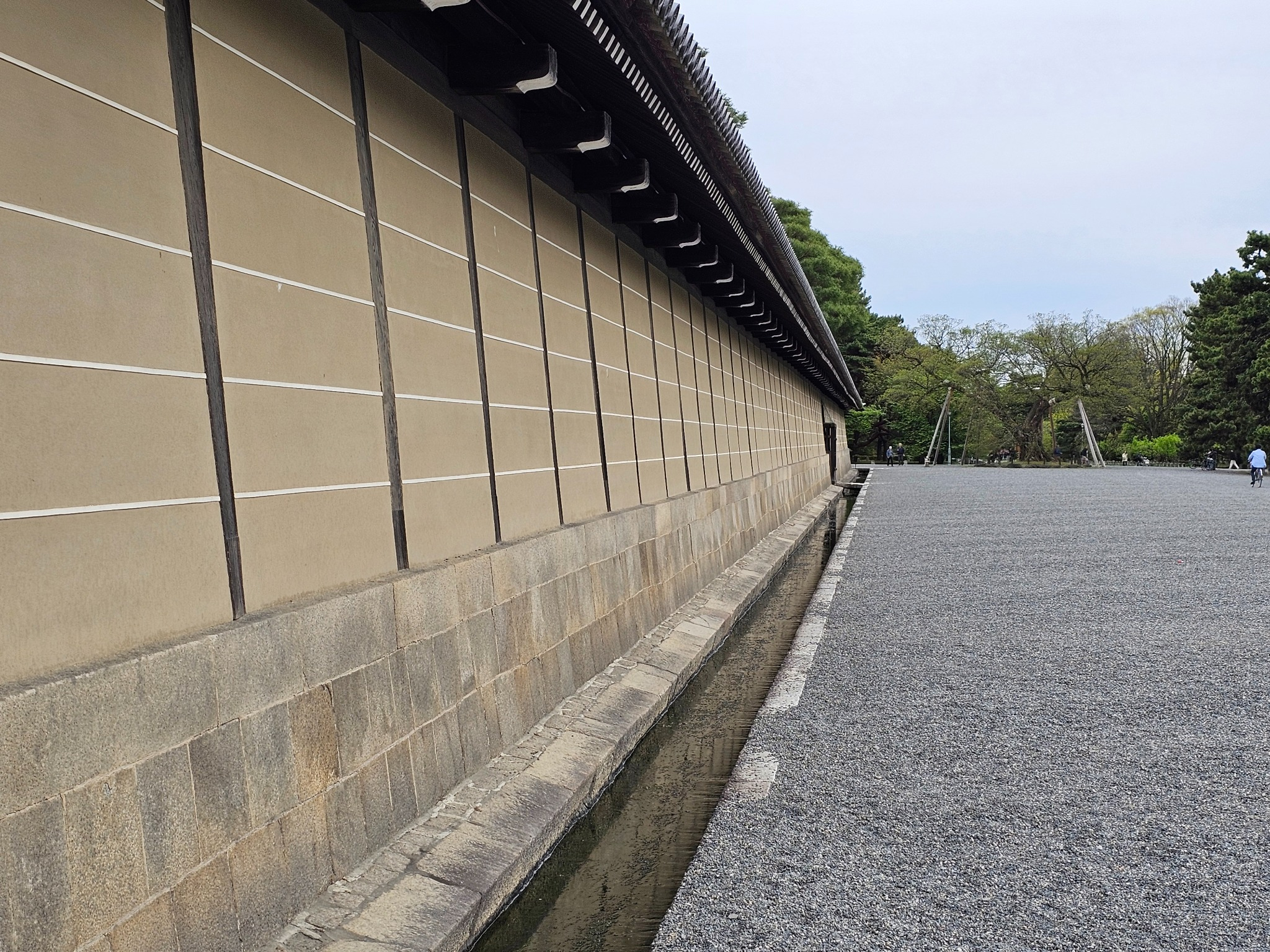 Long wall and water channel in Kyoto.