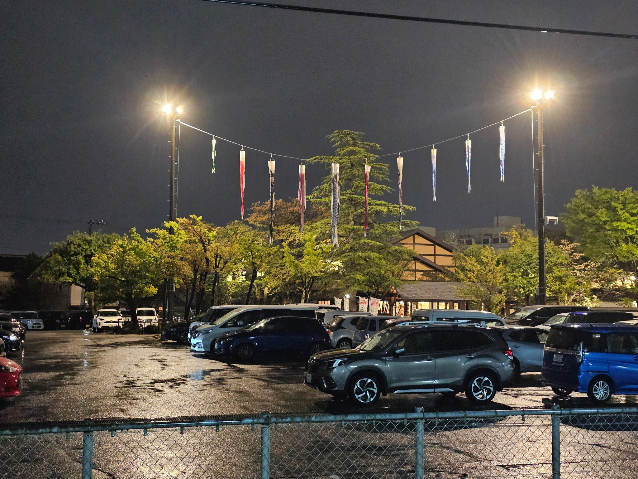 Night carp streamers in the Mantenoyu parking lot.