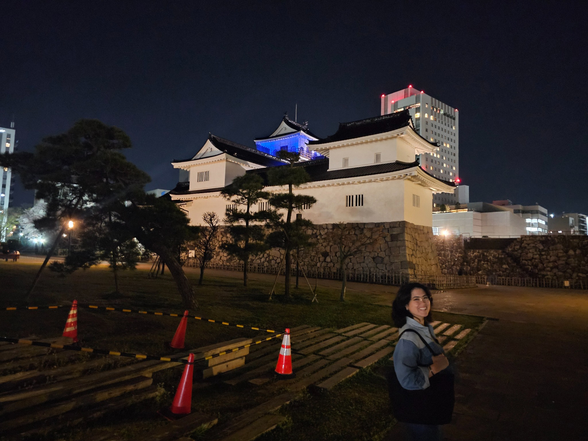 Toyama Castle at night with Marie.
