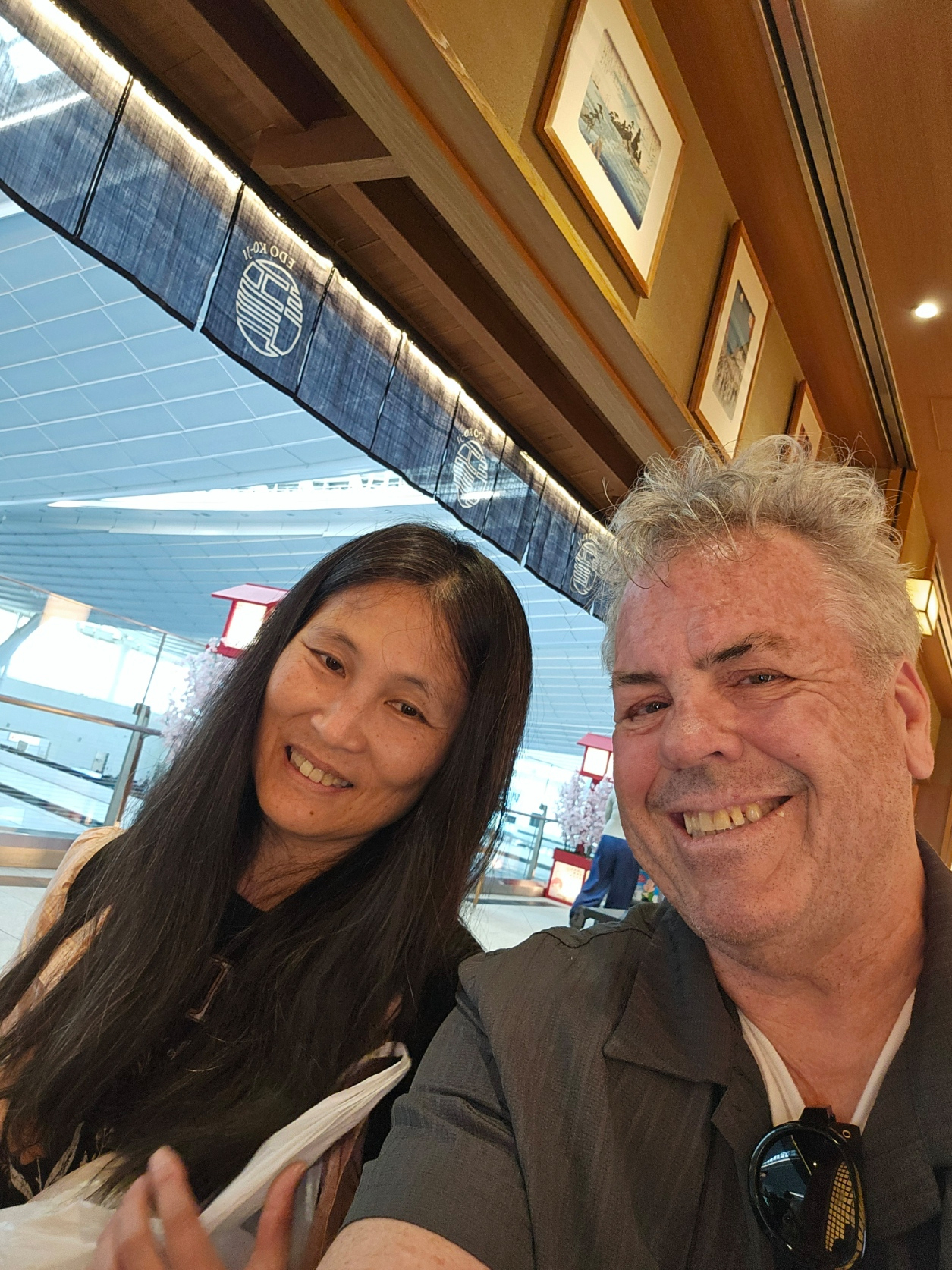 Brad and Tomoko at the airport restaurant.