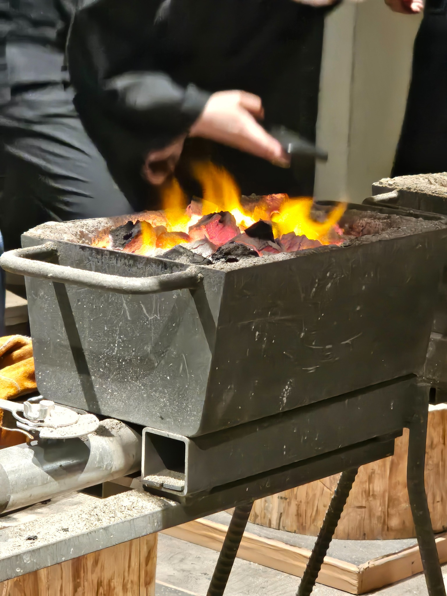 Charcoal fire forging demonstration in Kyoto.