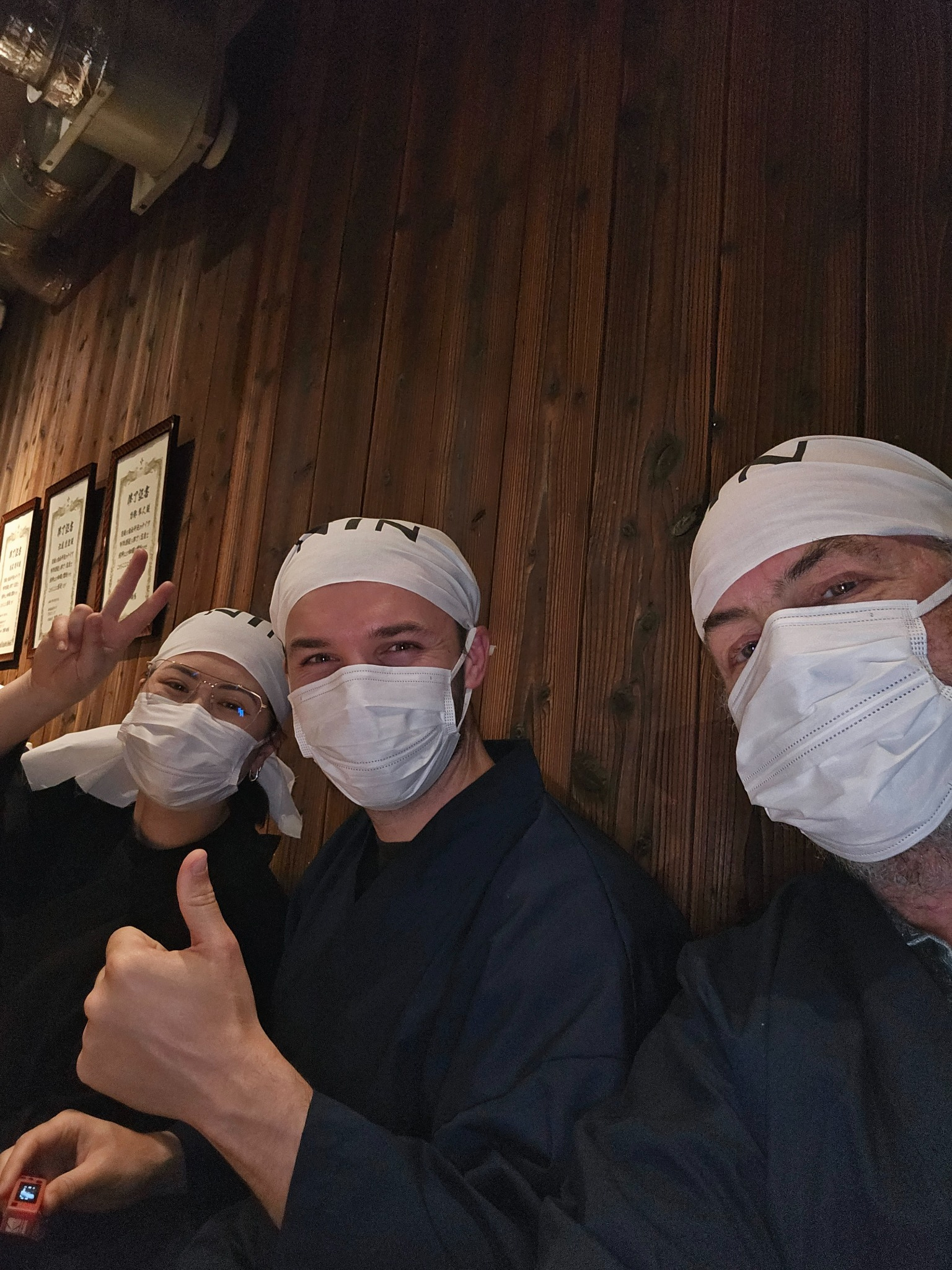 Marie, Charlie, and Brad in ninja garb.